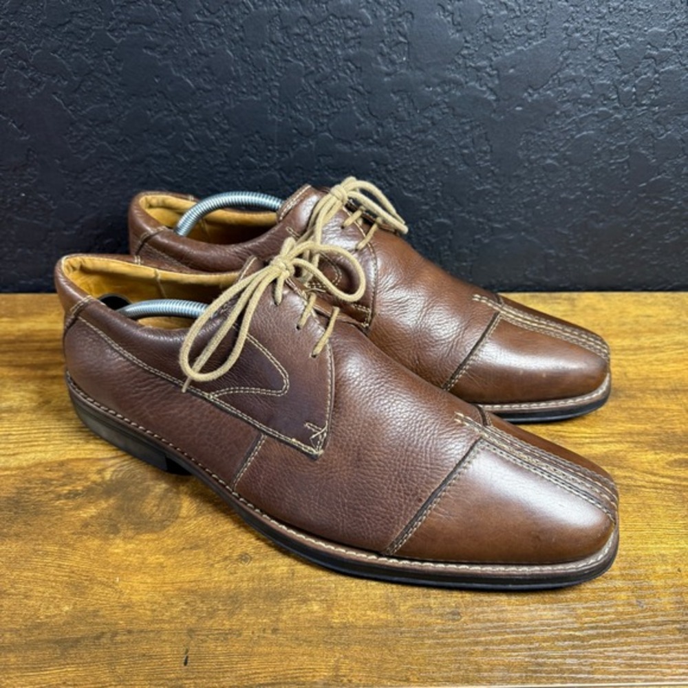 Sandro Moscoloni 9103‎ Brown Pebble Grain Leather Split Toe Oxford Mens 10.5 D